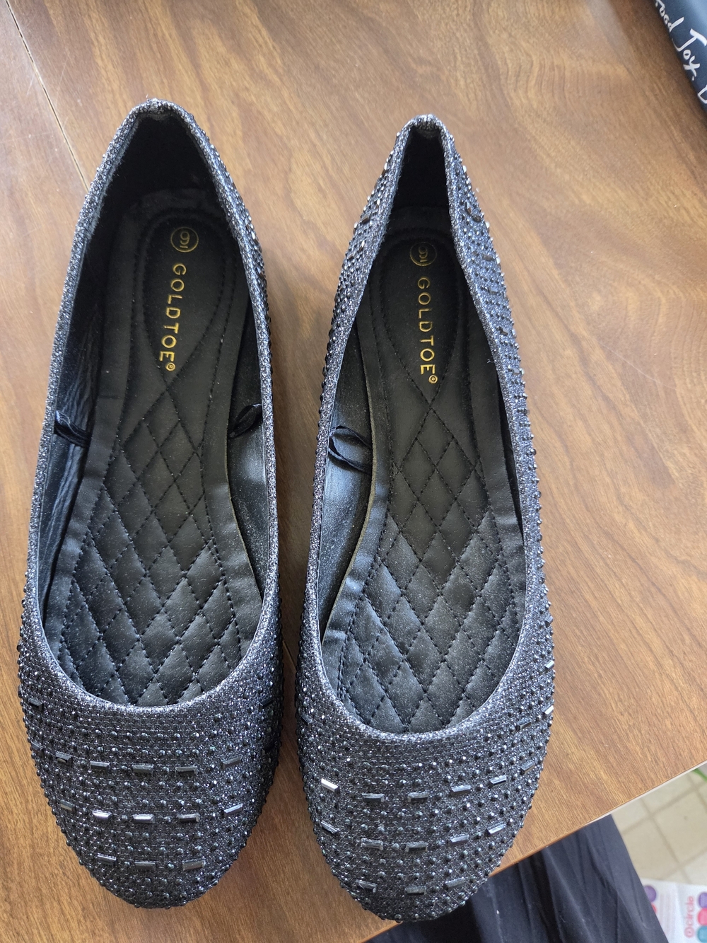Gold Toe Black Sparkle Quilted Ballet Flats